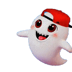 Ghost Wearing Red Hat With Hearts Sticker
