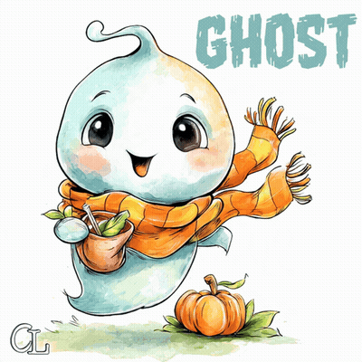 Ghost Wearing Scarf Holding Pumpkin With Ghost GIF