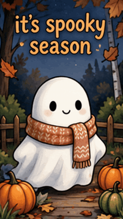Ghost Wearing Scarf It's Spooky Season GIF