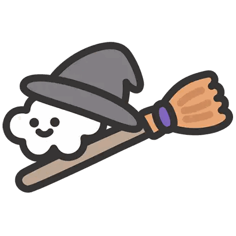 Ghost Wearing Witch Hat Holding Broom Sticker