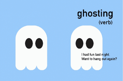 Ghosting Text On Blue Background With Two Ghosts GIF