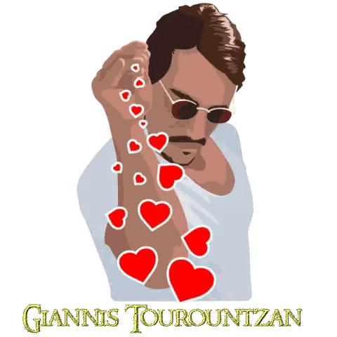 Giannis Tourountzan Cartoon With Hearts Sticker