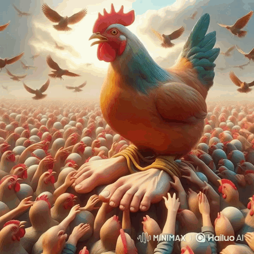 Giant Chicken Surrounded by Smaller Chickens Minimax Hailuo AI