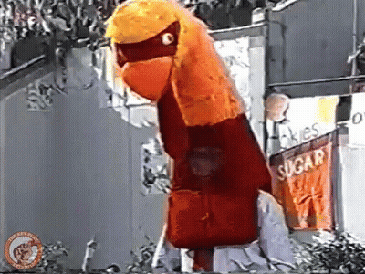 Giant Inflatable Chicken In Front Of Sugar Sign GIF