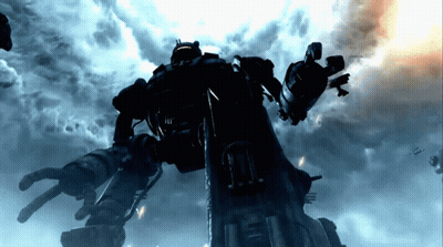 Giant Robot Flying With Another Robot GIF