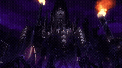Giant Robot In Dark With Purple Background And Torch GIF