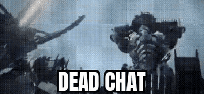 Giant Robot Saying Dead Chat Standing Before People GIF