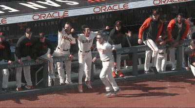 Giants Baseball Players Celebrating Dugout GIF
