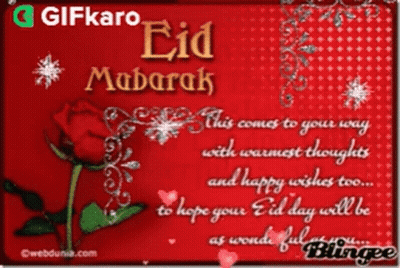 Gifkaro Eid Mabarak Card With Rose GIF