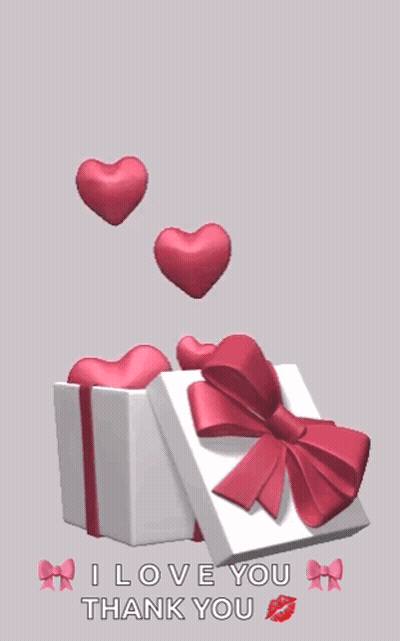 Gift Box With Hearts And Text I Love You Thank You GIF