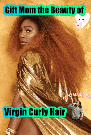 Gift Mom The Beauty Of Virgin Curly Hair With A Woman In A Gold Dress GIF