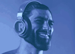 Gigachad Meme With Headphones And Colorful Lights GIF