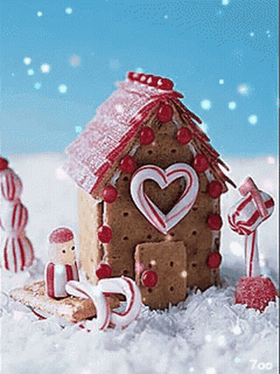 Gingerbread House With Candy Canes And Heart Door GIF