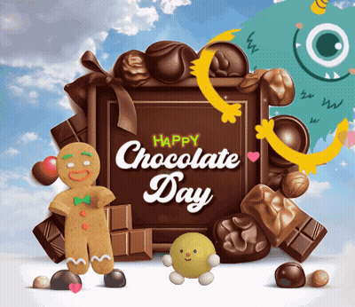Gingerbread Man And Green Monster Happy Chocolate Day Poster GIF