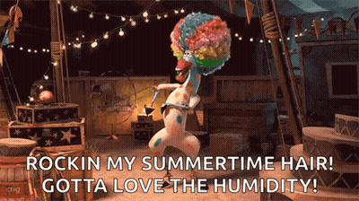 Giraffe In Clown Wig Dancing Rockin My Summertime Hair Gotta Love The Humidity GIF
