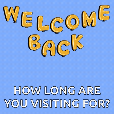 Giraffe In Glasses And Baseball Cap Saying Welcome Back How Long Are You Visiting GIF