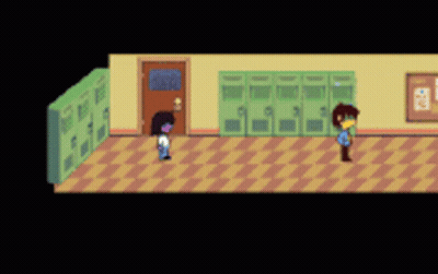 Girl and Boy in Video Game Hallway