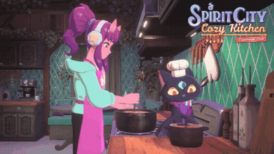 Girl And Cat Preparing Food GIF