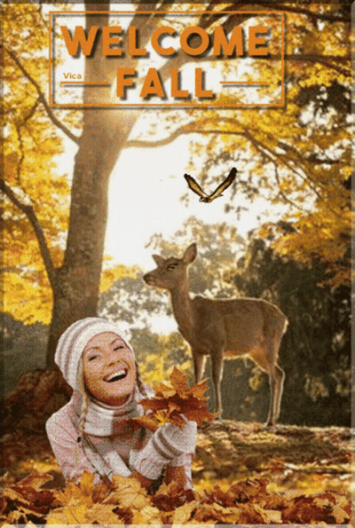 Girl And Deer Saying Welcome Fall GIF