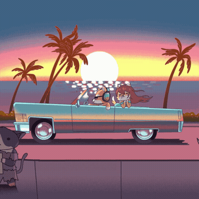 Girl And Dog In Convertible Car GIF