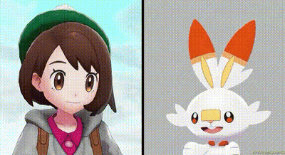 Girl And Rabbit Standing Together In Pokemon Game GIF