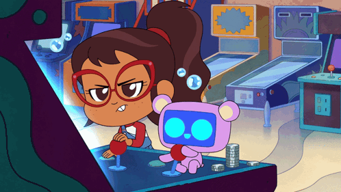 Girl And Robot Playing Video Game GIF
