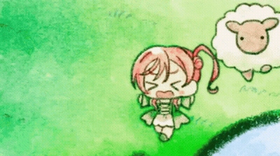 Girl And Sheep On Green Background GIF