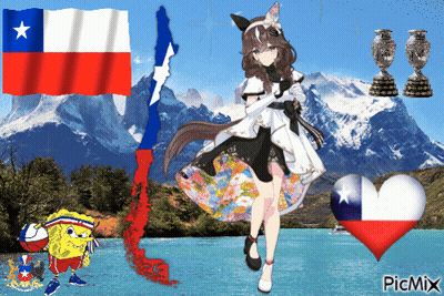 Girl And SpongeBob With Heart And Chile Flag GIF