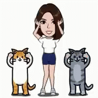 Girl And Two Cats Dance Animation GIF