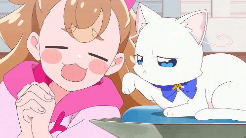 Girl And White Cat With Bow GIF