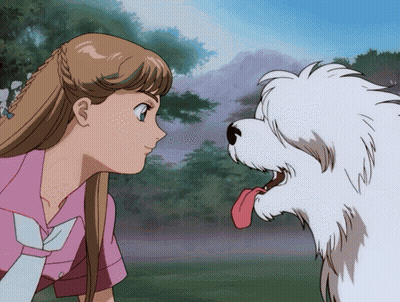 Girl And White Dog Looking At Each Other GIF