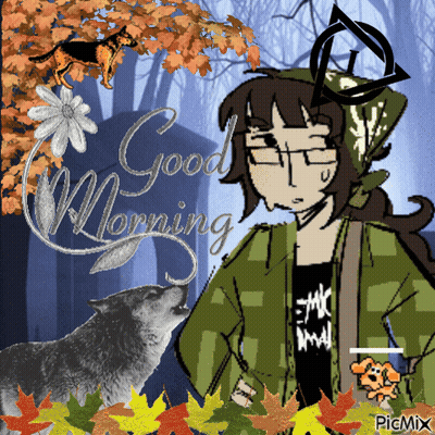 Girl And Wolf Saying Good Morning GIF