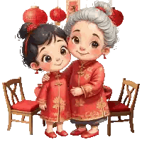 Girl And Woman With Lanterns Background Sticker