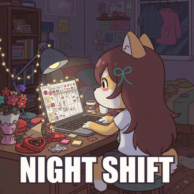 Girl At Desk With Laptop Night Shift GIF