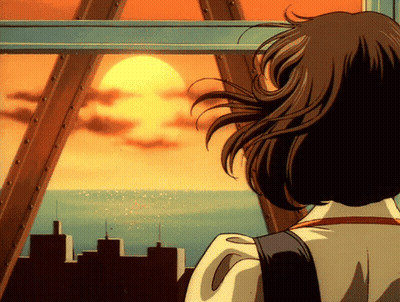 Girl At Window Watching Ocean Sunset GIF