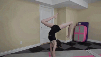 Girl Back Flip On Gym Mat GIF