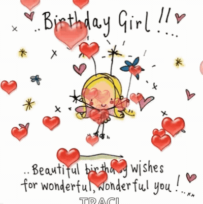 Girl Birthday Card With Fairy And Hearts GIF