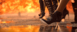 Girl Boots Walking On Fire  GIF