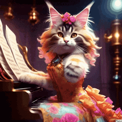 Girl Cat Piano Wearing Dress GIF