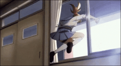Girl Climbing Out Of School Window GIF