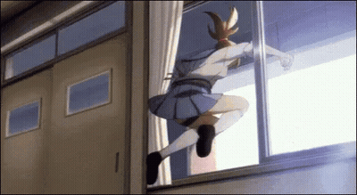 Girl Climbing Out Of School Window GIF