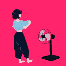 Girl Cooling Off With Fan GIF
