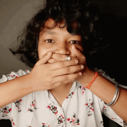 Girl Cover Mouth Lips Sealed  GIF