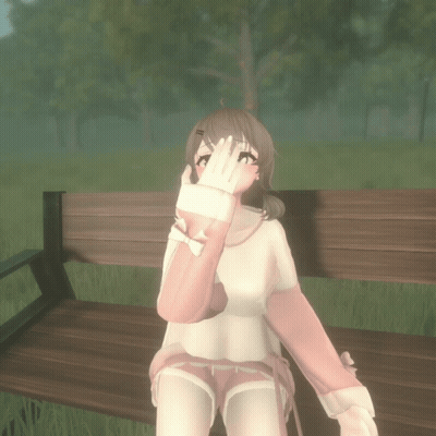 Girl Covering Face While Sitting On Wooden Bench GIF