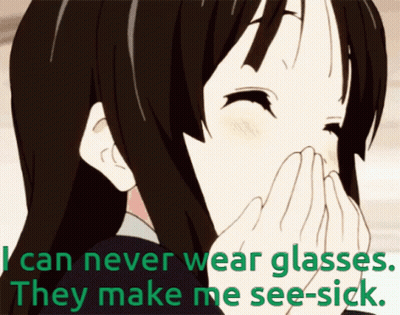 Girl Covering Mouth Saying I Can Never Wear Glasses They Make Me See-Sick GIF