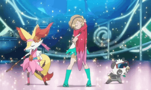 Girl Dancing With Fox And Panda On Stage GIF
