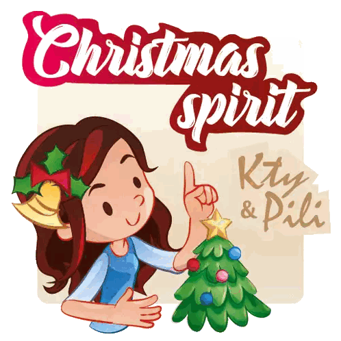 Girl Decorating Christmas Tree Christmas Spirit Sticker