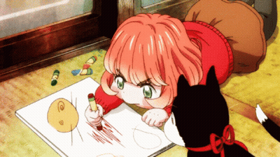 Girl Drawing On Floor With Cat GIF