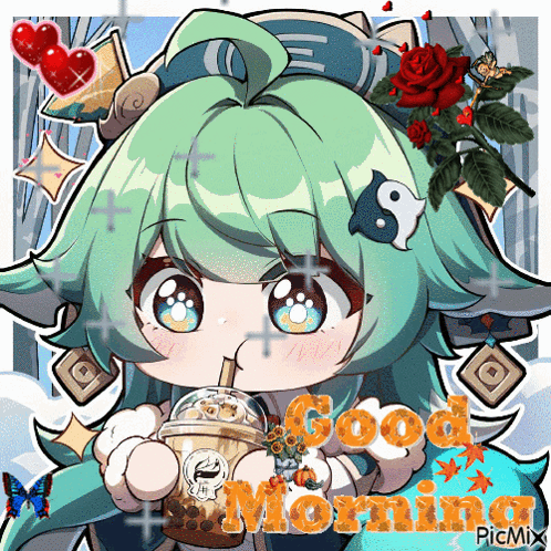 Girl Drinking Coffee Saying Good Morning GIF
