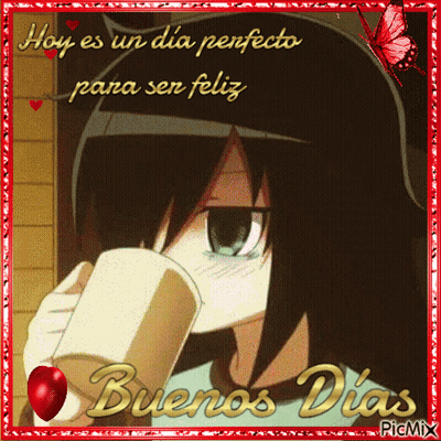 Girl Drinking From Cup Buenos Dias GIF